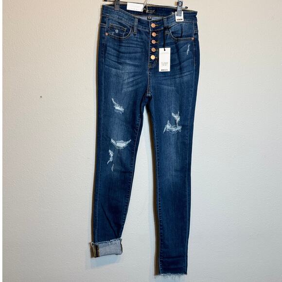 Judy Blue jeans On The Rise high waist distressed raw hem skinny fit Sz 9/29 NEW - Picture 2 of 12